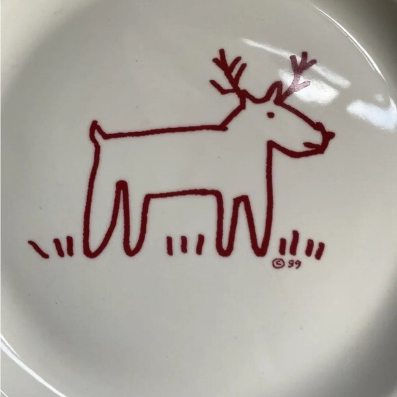 Crate & Barrel Trish Richman At Home Red Reindeer Christmas Platter 12"  1999 - Picture 6 of 7